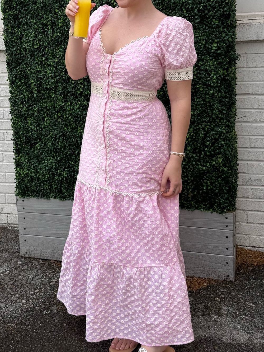 Pink Puff-Sleeve Maxi Dress